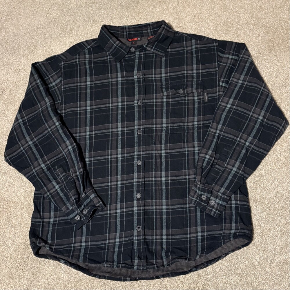 Wolverine Mens XL Lined Flannel Shirt Jacket Shacket Plaid Heavy Black Green